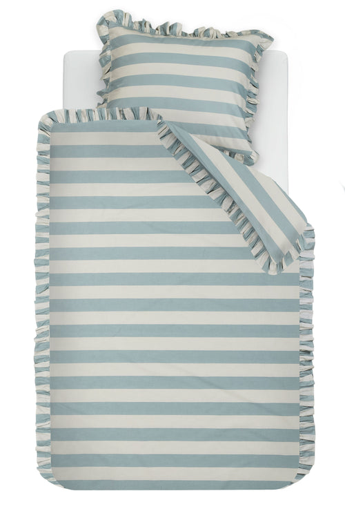 Ambiante Dekbedovertrek Striped Ruffle - 140 x 200/220 cm - Blauw