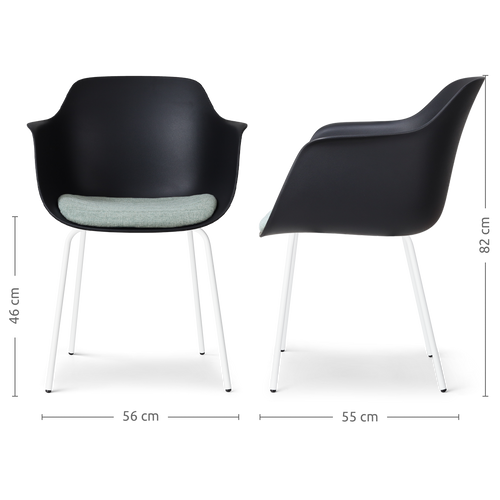 Nolon Nora-Liz Eetkamerstoel Zwart - Zacht Groen Kussen - Witte Poten - vtwonen shop