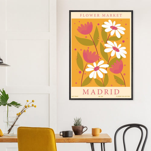 Artfulprints Poster met Lijst Flower market - Madrid   - 30x40 cm - Oranje