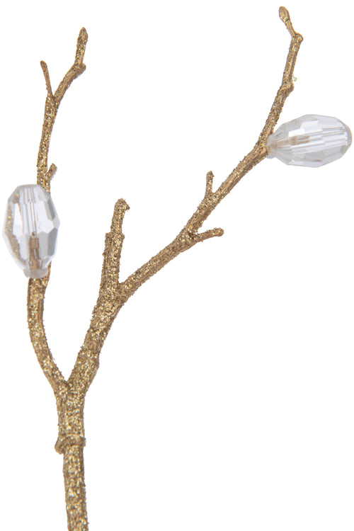 J-Line decoratie Tak Stenen - kunststof - goud/transparant - 24 stuks