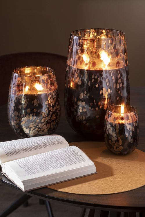 J-Line geurkaars Mia - Leather & Leaves - glas - zwart/mix - medium - 120U