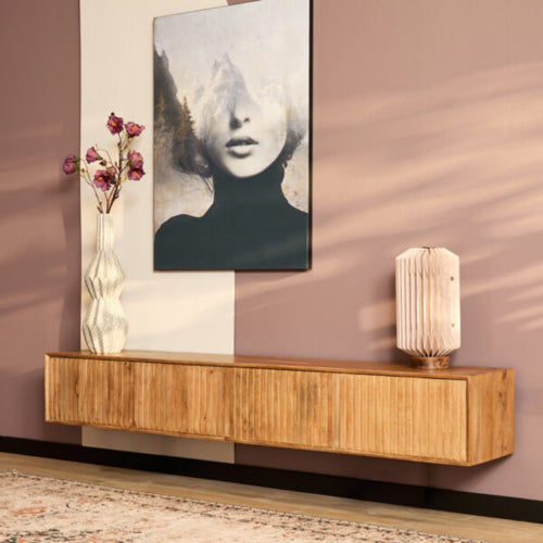 StarFurn Zwevend Tv-meubel Madison - Naturel Hout - 200x35x30cm