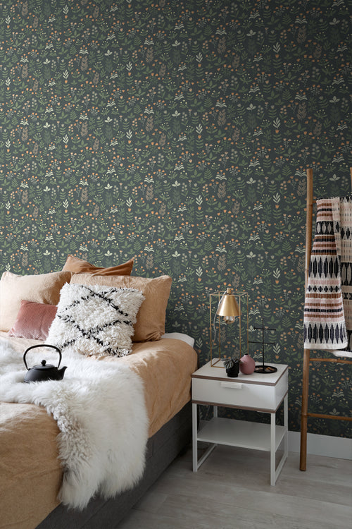 ESTAhome behang veldbloemen vergrijsd groen en oranje - 50 x 900 cm - 131098 - vtwonen shop