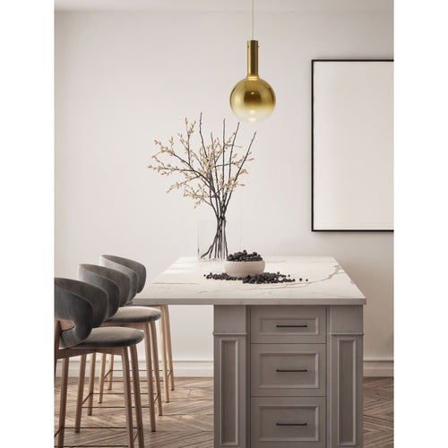 Nova Luce NOSTOS Hanglamp met bolvormige kap, goudkleurig, mat wit, Triac dimbare LED 6W 330lm 3000K