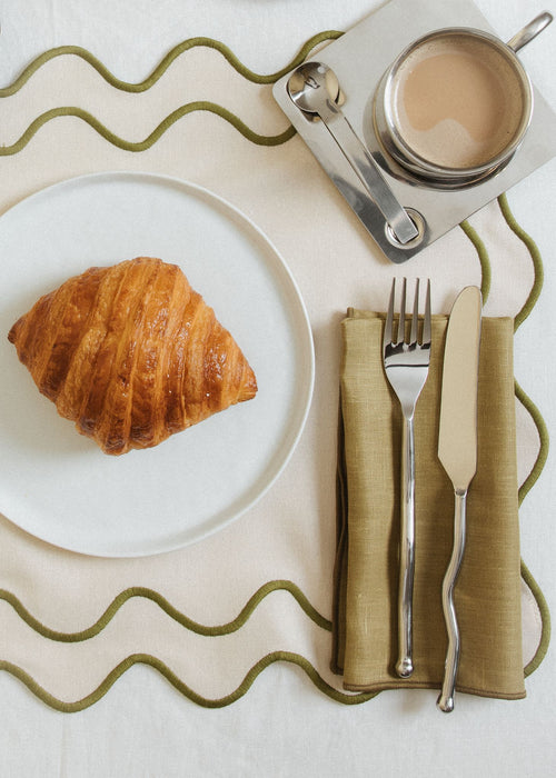 Kulu Club placemats Wavy - linnenmix - beige/groen - set van 2 - vtwonen shop