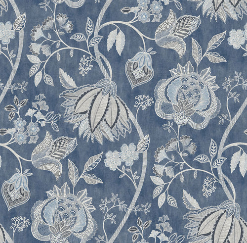 Sanders & Sanders behang bloemen donkerblauw - 53 cm x 10 m - 641007