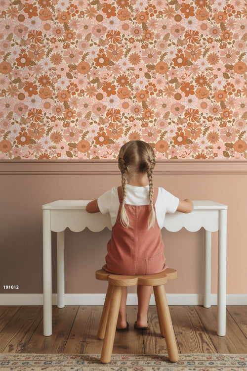 ESTAhome behang retro bloemen terracotta roze en oranje - 53 cm x 10.05 m - 130962