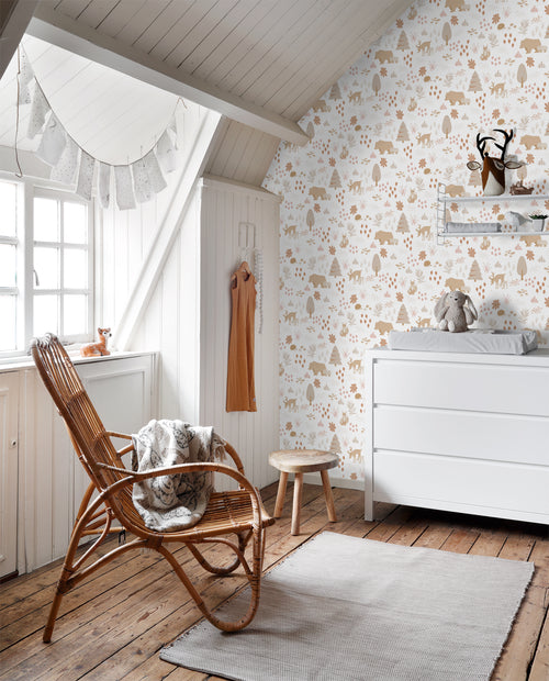 ESTAhome behang bos met bosdieren wit en beige - 53 cm x 10.05 m - 139611 - vtwonen shop
