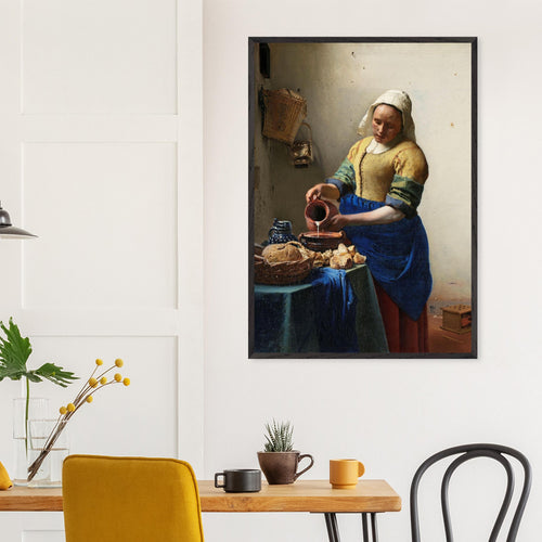 Artfulprints Poster met Lijst Johannes Vermeer -  Het melkmeisje   - 70x100 cm - Meerkleurig