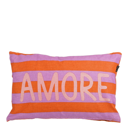 Mica Decorations Amore Sierkussen - Kussen met Kussenhoes - Woondecoratie Woonkamer - 55 x 35 x 10 cm - Katoen, Linnen, Polyester - Oranje, Paars,