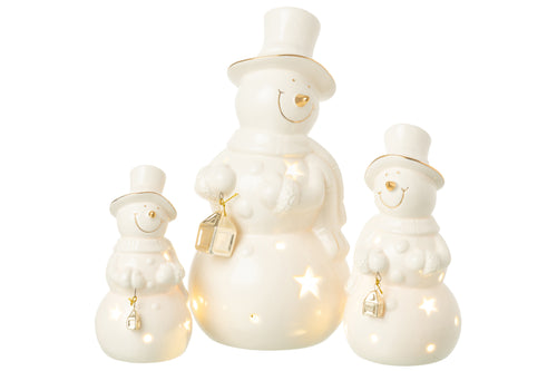 J-Line figuur Sneeuwman - porselein - ecru - large - LED lichtjes - vtwonen shop