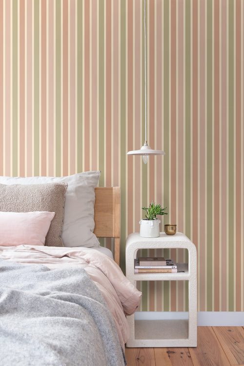ESTAhome behang strepen terracotta roze en groen - 50 x 900 cm - 131506 - vtwonen shop