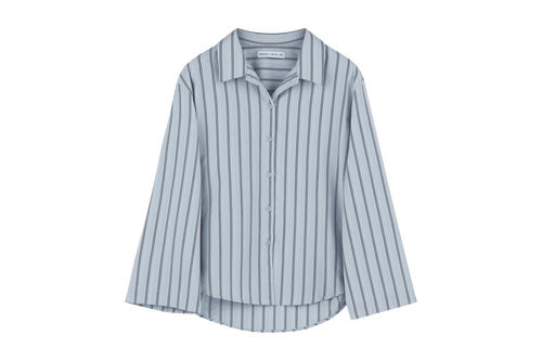 noo.ma Tala pyjamashirt dames - 100% biologisch katoen, gestreept, Baby Blue, M/L