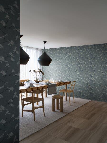 Borastapeter behang bladeren vergrijsd blauw - 53 cm x 10.05 m - 660288 - vtwonen shop