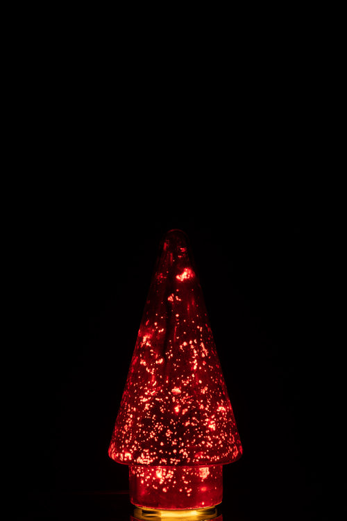 J-Line decoratie Kerstboom - glas - rood - small - LED lichtjes