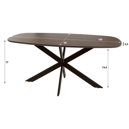 Giga Meubel Eettafel Arhus Solid - Deens Ovaal Bruin Hout - 180x95x77cm