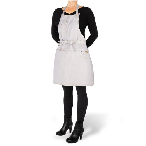 Dutchdeluxes BBQ - Keukenschort - Denim - Hoogwaardig - Indigo jeans - Barbecue - 5 zakken - Wit/Goud - vtwonen shop