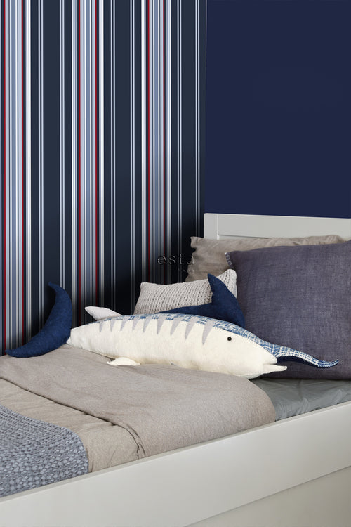 ESTAhome behang strepen marine blauw en rood - 53 cm x 10.05 m - 136419