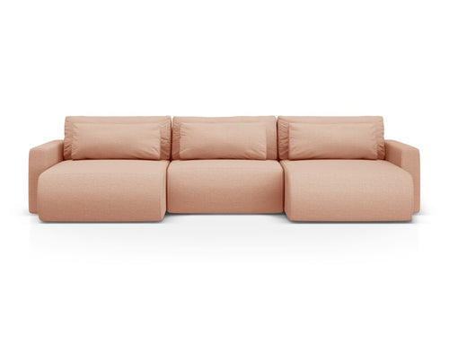 Cosmopolitan Design Converteerbare panoramische bank met opbergdoos Belfast 4-zits, structurele stof perzik - 149x340x84cm