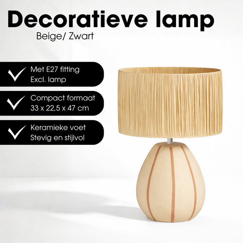 Mica Decorations Denton Tafellamp Woonkamer - Lamp Decoratief met Lampenkap - Bureaulamp Tafellampen Woonkamer - 33 x 22,5 x 47 cm - Keramiek, Metaal,