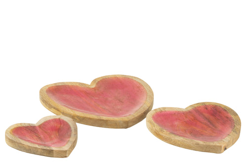 J-Line plateau Hart - hout - roze - set van 3 - vtwonen shop