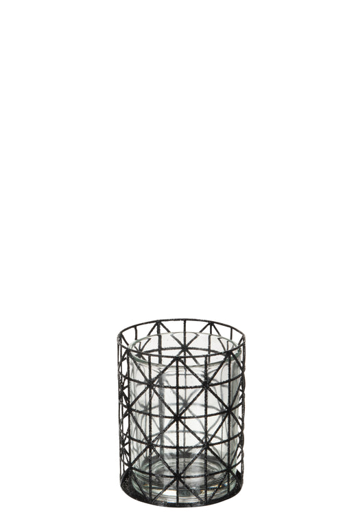 J-Line theelichthouder Patroon Glitter - metaal - zwart