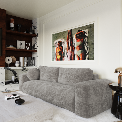 Premium Interiors - Slaapbank met opbergruimte LIOR - getextureerd fluweel betongrijs 260cm