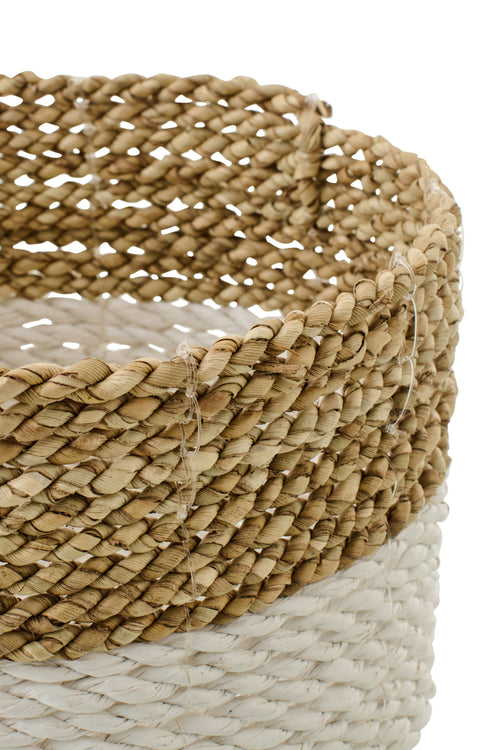 J-Line mand - riet - naturel/wit - set van 3