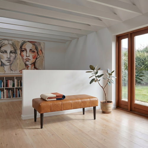 Furnhouse bankje Athea - Cognacbruin - Leer - 50x92x48