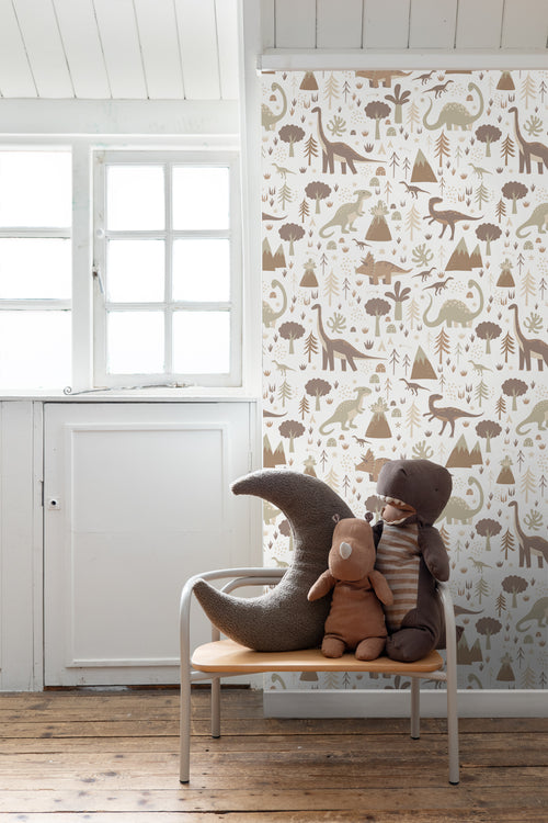 ESTAhome behang dinosaurussen bruin - 50 x 900 cm - 131355