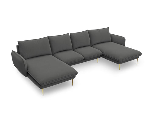 Cosmopolitan Design Panoramische bank Vienna 6-zits, structurele stof, donkergrijs - 170x350x95cm
