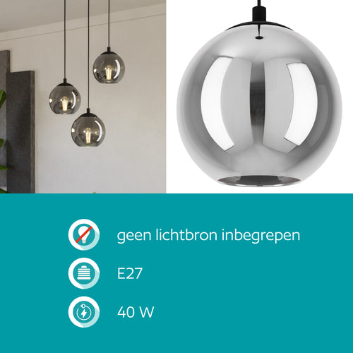 EGLO hanglamp Ariscani - ø 42,5 cm - rookglas - 3 lichts - zwart