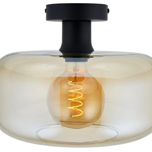 Lighto - Art deco plafondlamp zwart met amber glas - Velo - vtwonen shop