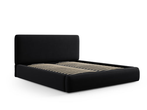 Cosmopolitan Design Opbergbed met hoofdeinde Colonel 180x200cm, flueel, zwart - 220x200x100cm