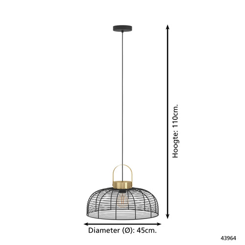 EGLO hanglamp Roundham - e27 - ø 45 cm - zwart/goud - staal - vtwonen shop