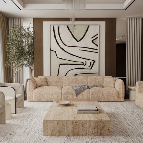 Premium Interiors - Bank LUSH - fluweel met motieven beige-taupe 235cm