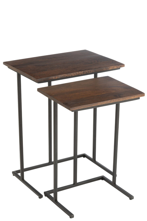 J-Line tafel Rechthoek - ijzer/hout - bruin/zwart - 2 stuks