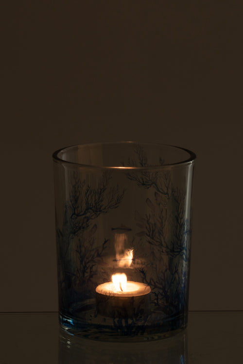 J-Line theelichthouder Koraal - glas - transparant/blauw - medium