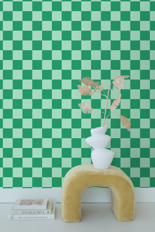 ESTAhome behang geblokt motief mintgroen en groen - 53 cm x 10.05 m - 130916 - vtwonen shop