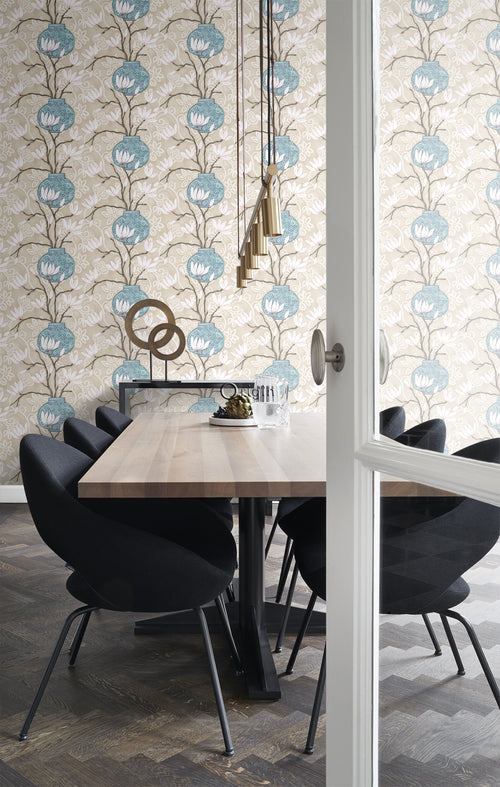 Origin Wallcoverings behang magnolia beige en turquoise - 53 cm x 10,05 m - 346923 - vtwonen shop