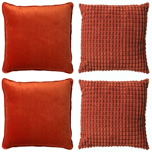 KUSSENSET - 4-delig - Texture Harmony - 45x45 cm - inclusief binnenkussens - oranje