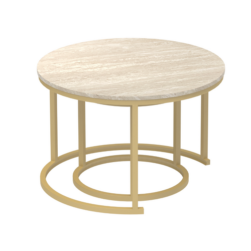 Calicosy - LENNY Set van 2 ronde salontafels - Eiken - 70x70x45,5 cm