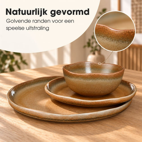 Mica Decorations Volano Tafelset - Serviesset van Porselein voor Dagelijks Gebruik - Borden met Natuurlijke Uitstraling - Soepkommen voor Elke Dag -