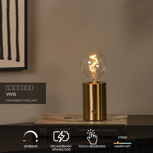 Lucide tafellamp VIVO - 1xE27 - Mat Goud / Messing - vtwonen shop