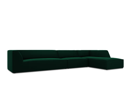 Micadoni rechter hoekbank Ruby 5-zits, flueel, flessengroen - 180x366x69cm
