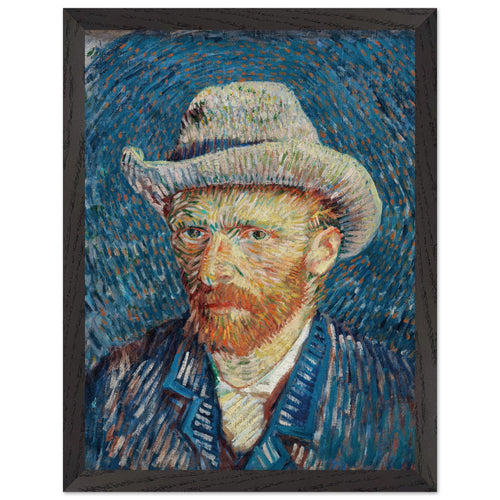 Artfulprints Poster met Lijst Vincent van Gogh - Zelfportret met grijze vilthoed   - 30x40 cm - Blauw