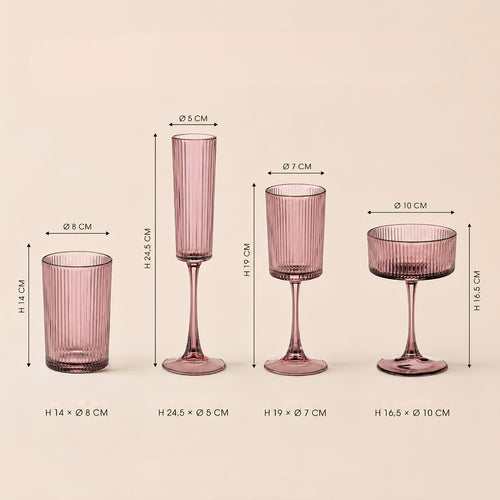 Mica Decorations Grigio Drinkglas Roze - Longdrinkglas met Ribbelstructuur - Glazen Drinkglas voor Water, Sap en Cocktails - Tijdloos Ontwerp - Serie