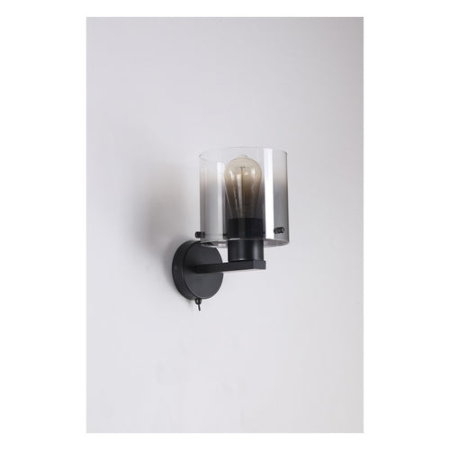 Searchlight Sweden 1-lichts wandlamp mat zwart & gerookt glas