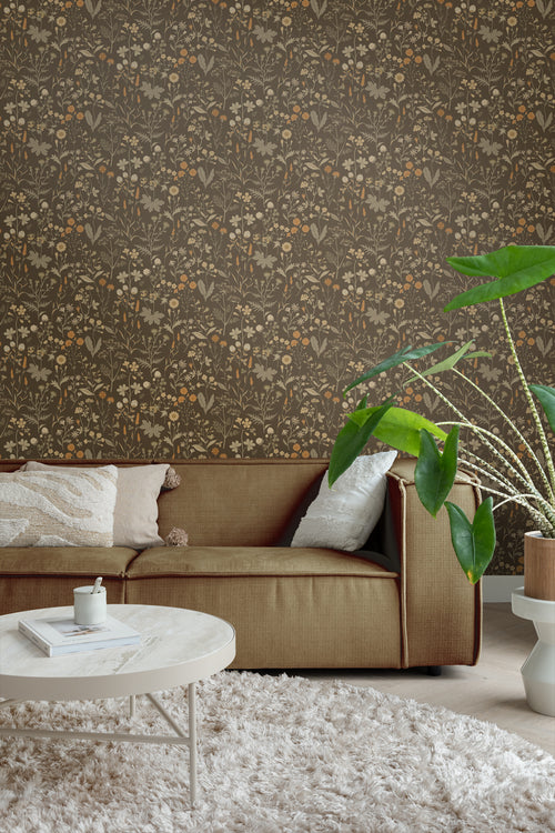 ESTAhome behang veldbloemen vergrijsd groen en bruin - 50 x 900 cm - 131463 - vtwonen shop