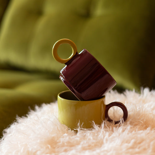 Ona - Beker 28cl burgundy pink/mustard yellow Lou